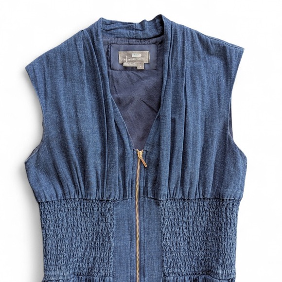 Maeve by Anthropologie Tommie Smocked Front Zip Denim Midi Dress Blue Sz M - Picture 8 of 12